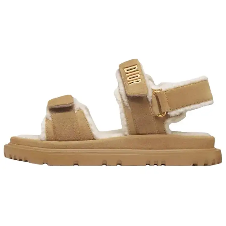DIOR DiorAct Cow Leather One Strap Sandals Women's Beige