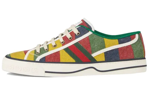 GUCCI Tennis 1977 Canvas Stylish Skateboarding Shoes Men's Red Green Yellow