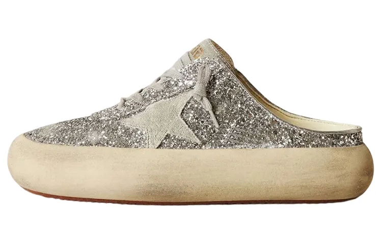 Golden Goose Space Star Stylish Skateboarding Shoes Women's Silver Distressed