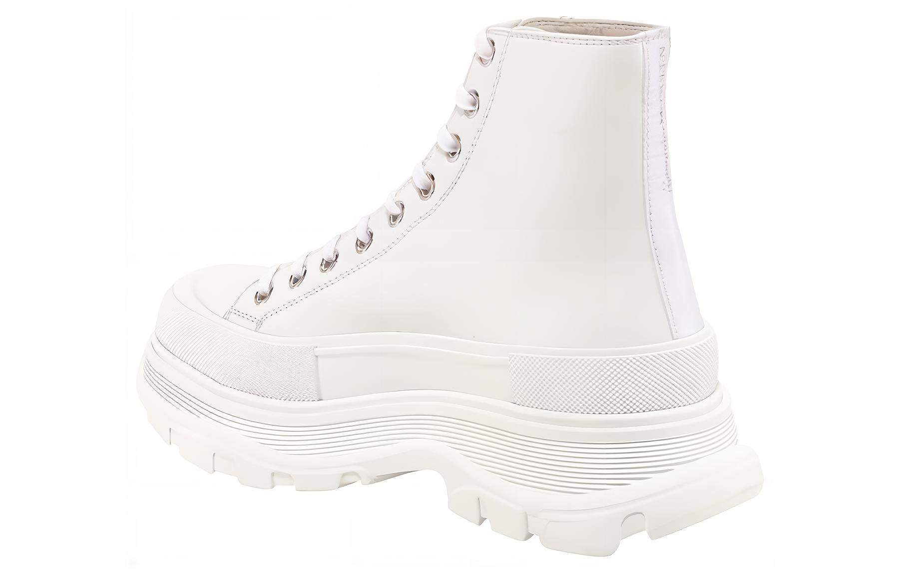 Alexander McQueen Tread Slick Top Grain Cow Leather Short Combat Boots Men's White