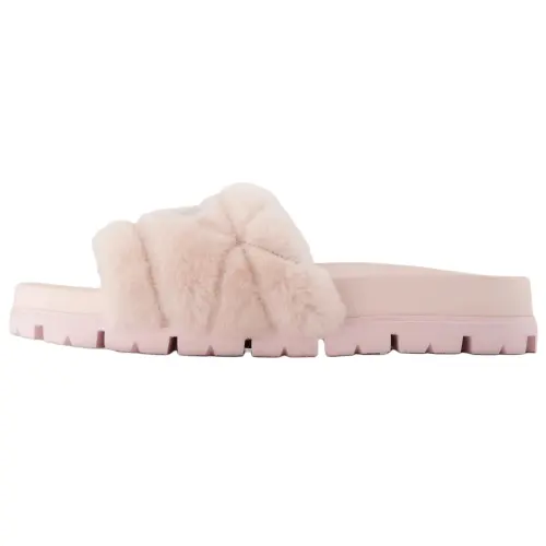 PRADA Quilted Slides Light Pink Fur