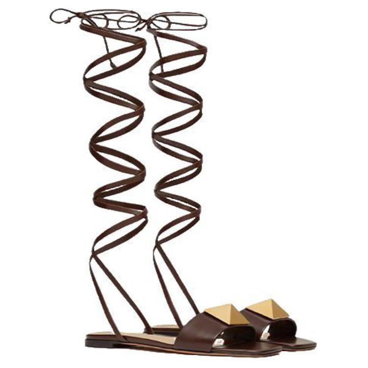 Valentino One Stud Leather One Strap Sandals Women's Dark Brown