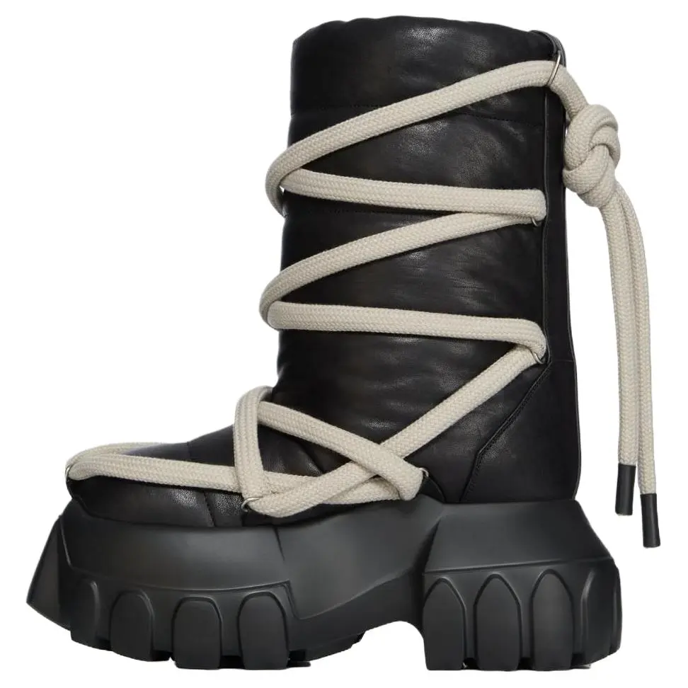 RICK OWENS/RO Sheepskin Short Mid Calf Snow Boots Men's Black