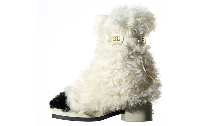 CHANEL Chanel double-sided shearling warm mid-calf boots for women white
