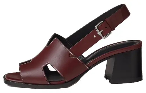 HERMES Elbe Leather One Strap Sandals 6CM Women's Red