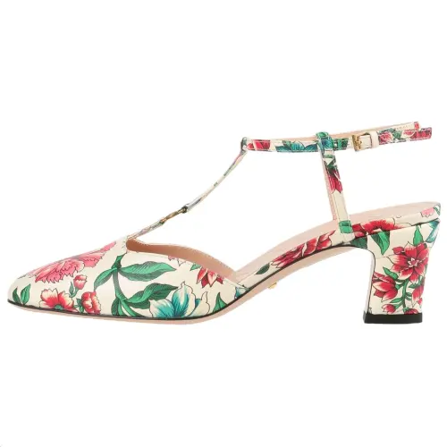 GUCCI Double G Leather Chunky Heel High Heels Women's Multicolor