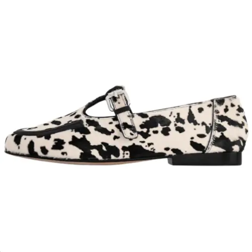 LOUIS VUITTON Soho Cow Leather Flat Mary Jane Shoes Women's Black White