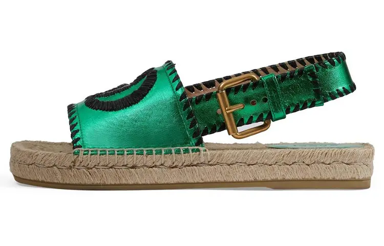 GUCCI Leather One Strap Sandals Women's Green