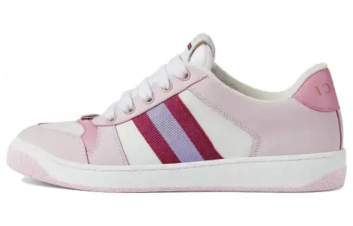 GUCCI Screener Canvas Leather Low top Skateboard Shoes Women's Light Pink