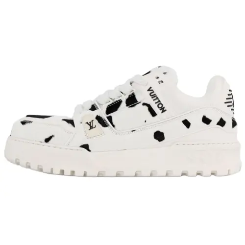 LOUIS VUITTON Trainer Maxi 2025 Spring Men's Collection Cow Leather Low top Casual Shoes Men's Black White