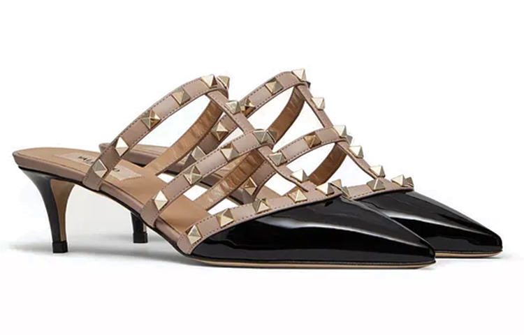 Valentino Rockstud Closed Toe Slippers Women's Brown