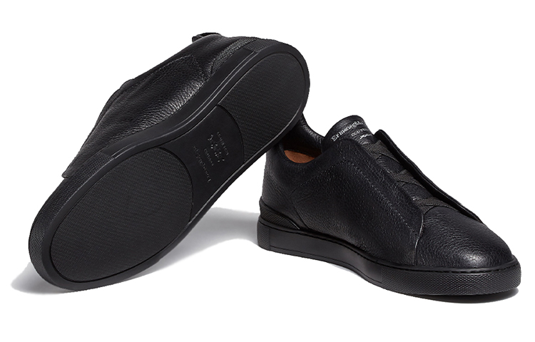 Ermenegildo Zegna Triple Stitch Leather Stylish Skateboarding Shoes Men's Black