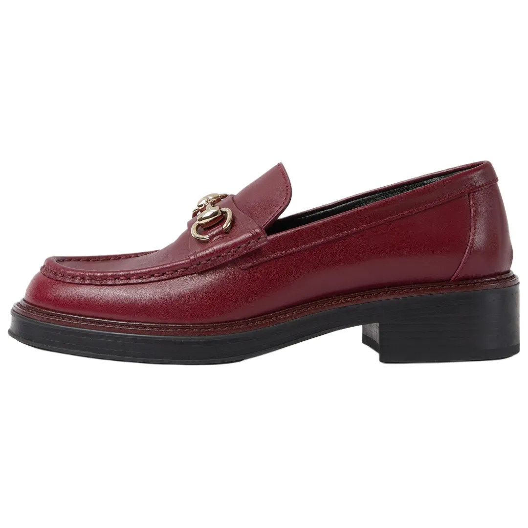 GUCCI Horsebit Leather Loafers 4cm Women's Red
