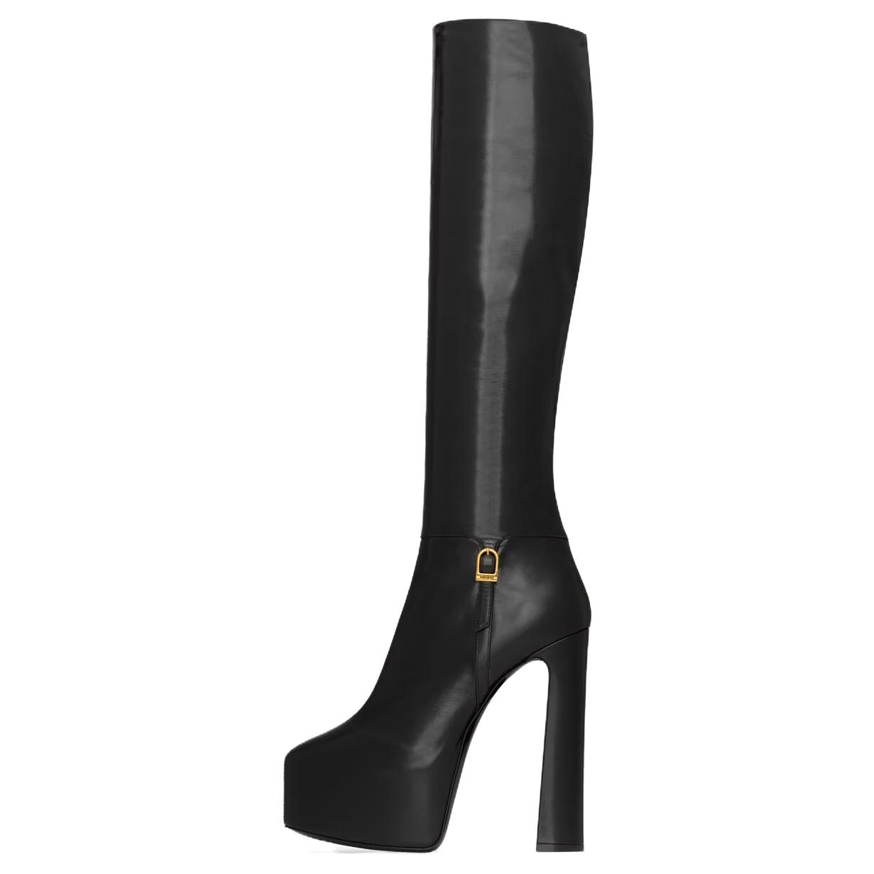 SAINT LAURENT Nico Leather Knee high Boots 15.5cm Women's Black