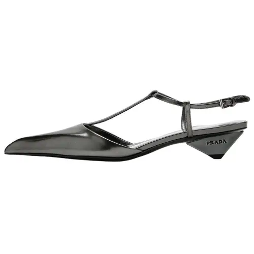 PRADA Leather Cone Heel High Heels Women's Coal Gray