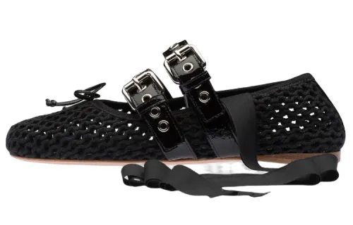 MIU MIU Fabric Flat Casual Shoes Women's Black