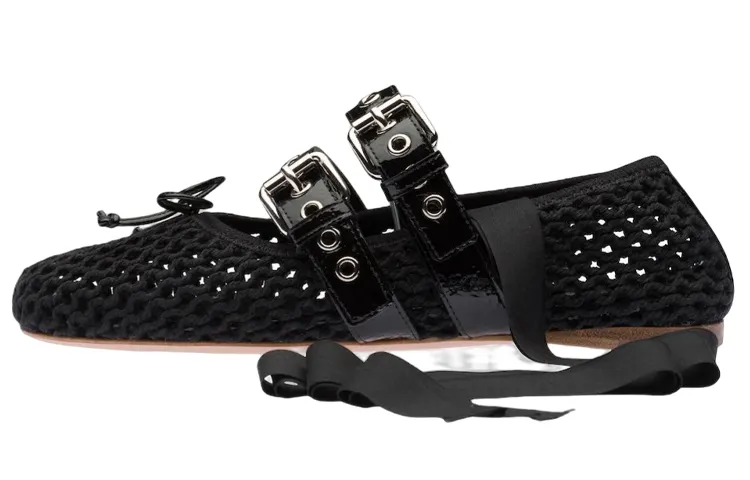 MIU MIU Fabric Flat Casual Shoes Women's Black