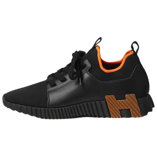 HERMES Depart Textile, Leather Low top Casual Shoes Men's Black Brown