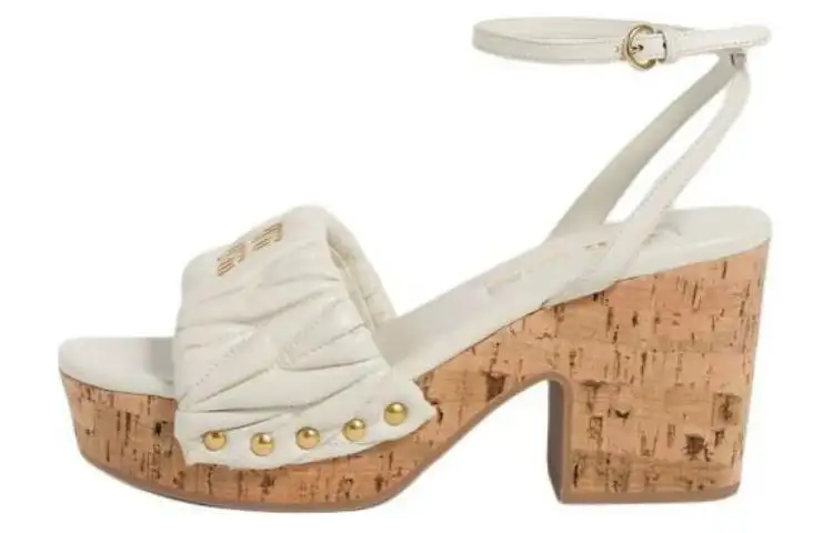 MIU MIU Matelassé Leather Fashion Sandal 4cm Women's White