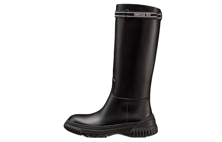 DIOR D Racer Leather Knee high Boots Women's Black