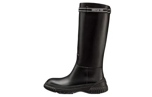 DIOR D Racer Leather Knee high Boots Women's Black