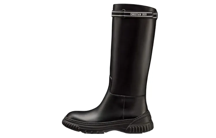 DIOR D Racer Leather Knee high Boots Women's Black