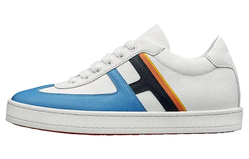 HERMES Boomerang Cow Leather Sports Low top Stylish Skateboarding Shoes Women's White Blue