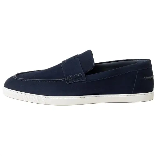 HERMES Job Suede Loafers Men's Dark Blue
