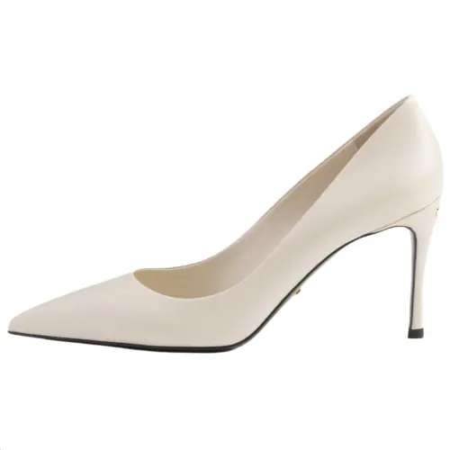 PRADA Saffiano Patent Leather Slim Heel High Heels 8.5cm Women's Ivory White