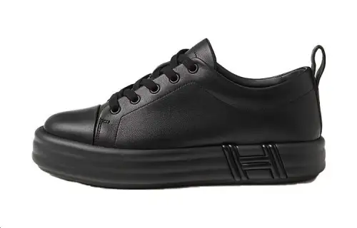 HERMES Happy Leather Comfortable And Trendy Low top Casual Shoes Women's Black