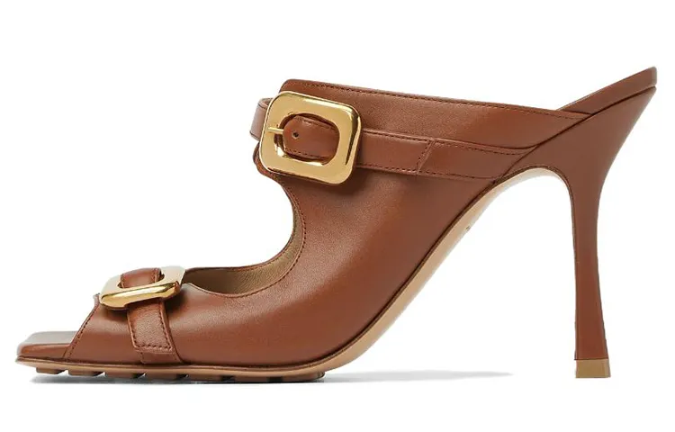 Bottega Veneta Stretch Slim Heel Slide Slippers Women's Brown