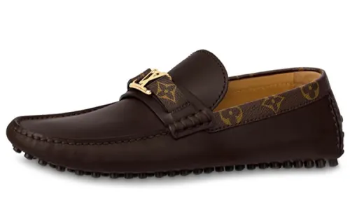 LOUIS VUITTON Hockenheim Top Grain Cow Leather Moccasin Shoes Casual Shoes Men's Mocha