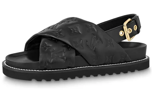 LOUIS VUITTON Paseo Comfort Leather Stylish Sandal Women's Black