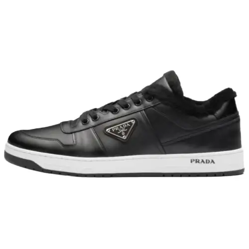 PRADA Downtown Leather Low top Skateboard Shoes Men's Black