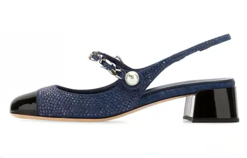 MIU MIU Leather Chunky Heel High Heels Women's Blue