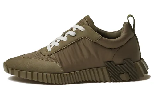HERMES Bouncing Parachute Textile, Leather Lace Up Low top Sports Casual Shoes Men's Green