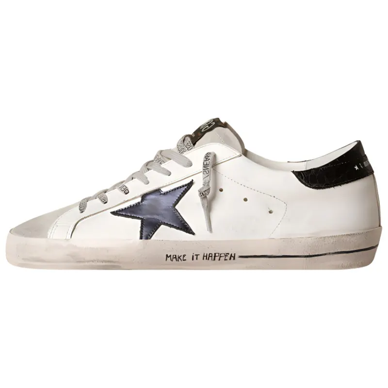 Golden Goose Super Star Cow Leather Low top Skateboard Shoes Men's White Black Distressed