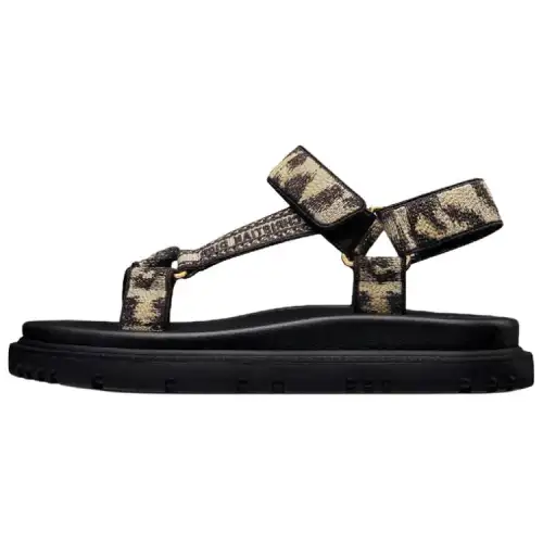 DIOR Dioriviera D Wave Cotton Fabric Beach Sandals Women's Beige