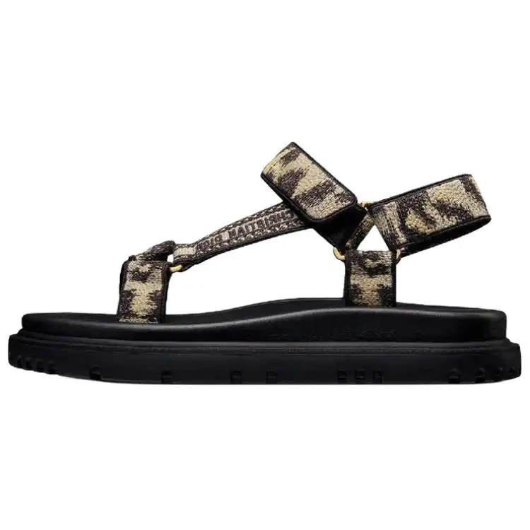DIOR Dioriviera D Wave Cotton Fabric Beach Sandals Women's Beige