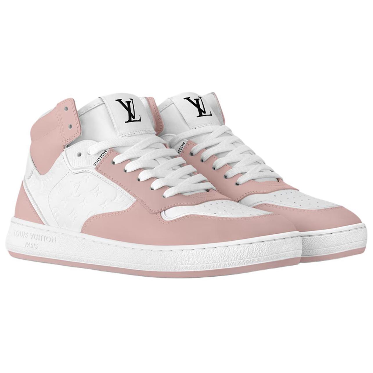 LOUIS VUITTON Stadium Cow Leather Mid top Skateboard Shoes Women's Pink