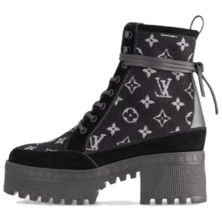 LOUIS VUITTON Suede Ankle Boots 5CM Women's Black
