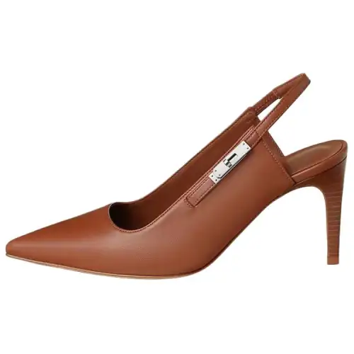 HERMES Lover Escarpins Lover Leather Slim Heel High Heels 8cm Women's Brown