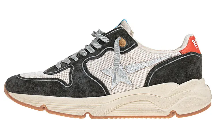 Golden Goose Running Sole Mesh, Leather Lace Up Cushioning Low top Sports Casual Shoes Men's Black White Distressed