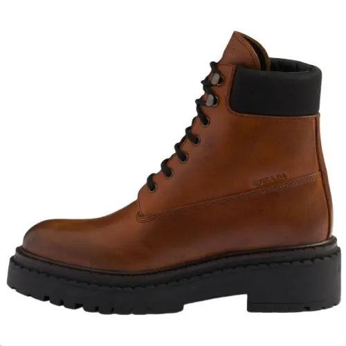 PRADA Re Nylon Leather Ankle Boots Women's Brown