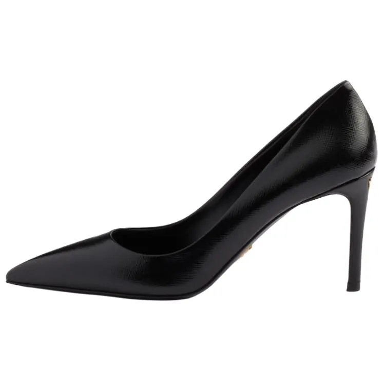 PRADA Saffiano Leather Slim Heel High Heels 8.5cm Women's Black