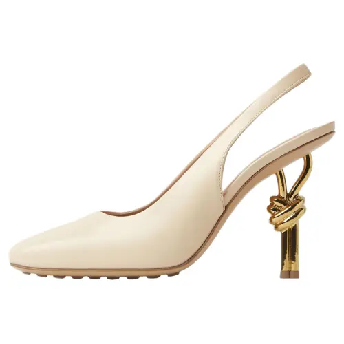 Bottega Veneta Knot Leather Irregular Heel High Heels 9cm Women's Ecru