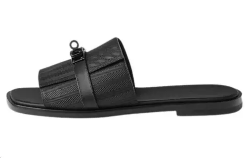 HERMES Gabriel Rubber Sole Slide Slippers Men's Black