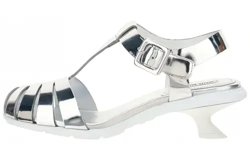 MIU MIU Patent Leather Roman Sandals Women's Silver