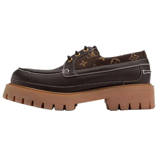 LOUIS VUITTON Remix Cow Leather Casual Shoes Men's Brown