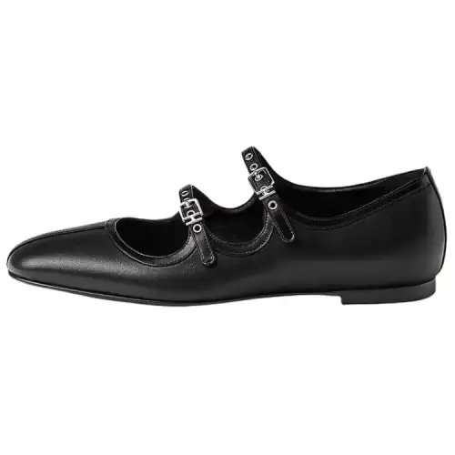 HERMES Lilia Flat Mary Jane Shoes 1CM Women's Black